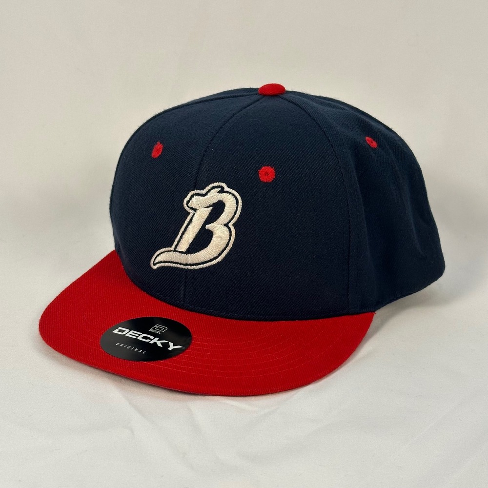Decky Snapback Hat Mens OSFM Navy Blue Red Embroidered B Logo Flat Brim 351
